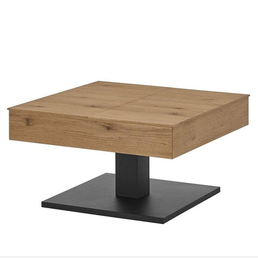 Couchtisch L 70 x B 70 x H 45 cm ASHTON – Eiche furniert mit schwarzem Säulengestell