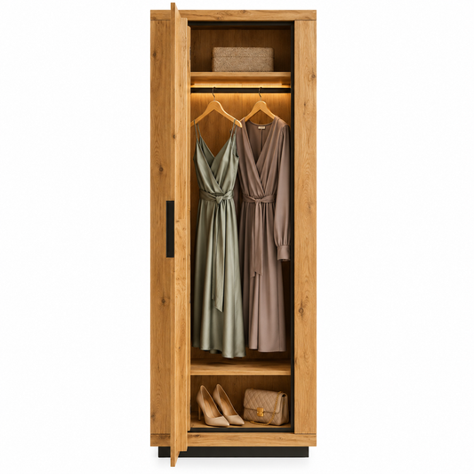 Garderobenschrank B 67 x H 198,8 x T 40 cm JURIA – Eiche massiv/Eiche furniert
