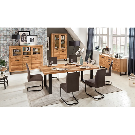 Sideboard B 158 x H 82 x T 40 cm TINA – Eiche teilmassiv mit 2 Türen und 3 Schubladen