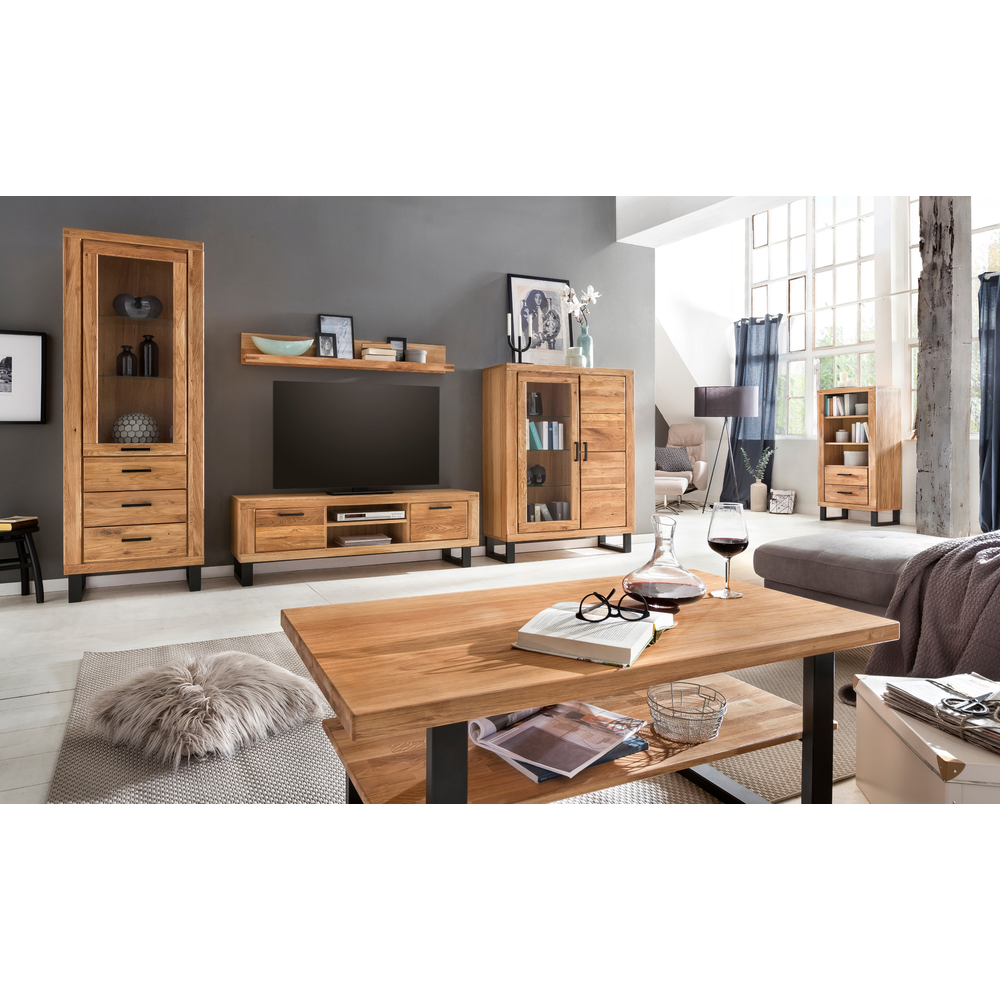 Sideboard B 158 x H 82 x T 40 cm TINA – Eiche teilmassiv mit 2 Türen und 3 Schubladen