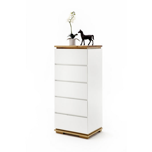 Hochkommode B 51 x H 115 x T 40 cm Schrank Asteiche-massiv matt lackiert geölt weiß holz 51 cm Chiara