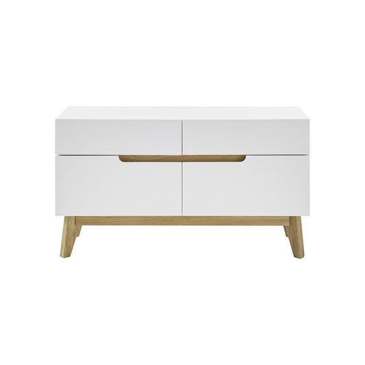 Garderobe B 97 x H 53 x T 40 cm Sitzbank Schrank Flur weiß matt MDF Asteiche furniert Massiv