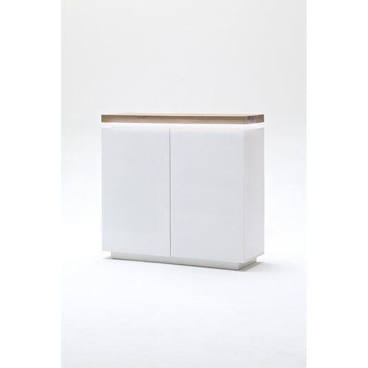 Highboard Schrank weiß matt Eiche massiv Griffräsung 120 cm Romino