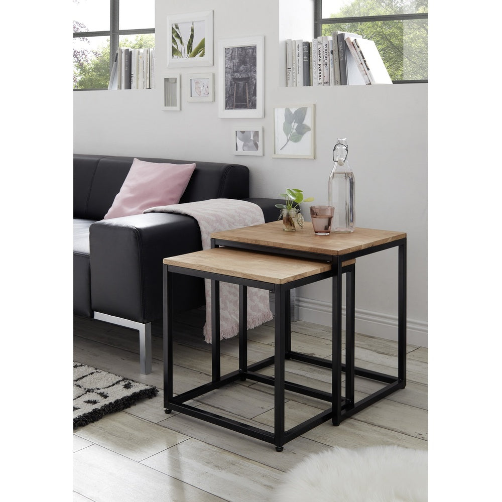 Couchtisch Tisch 2er Set Asteiche-massiv quadratisch schwarz geölt 50 cm Sakur