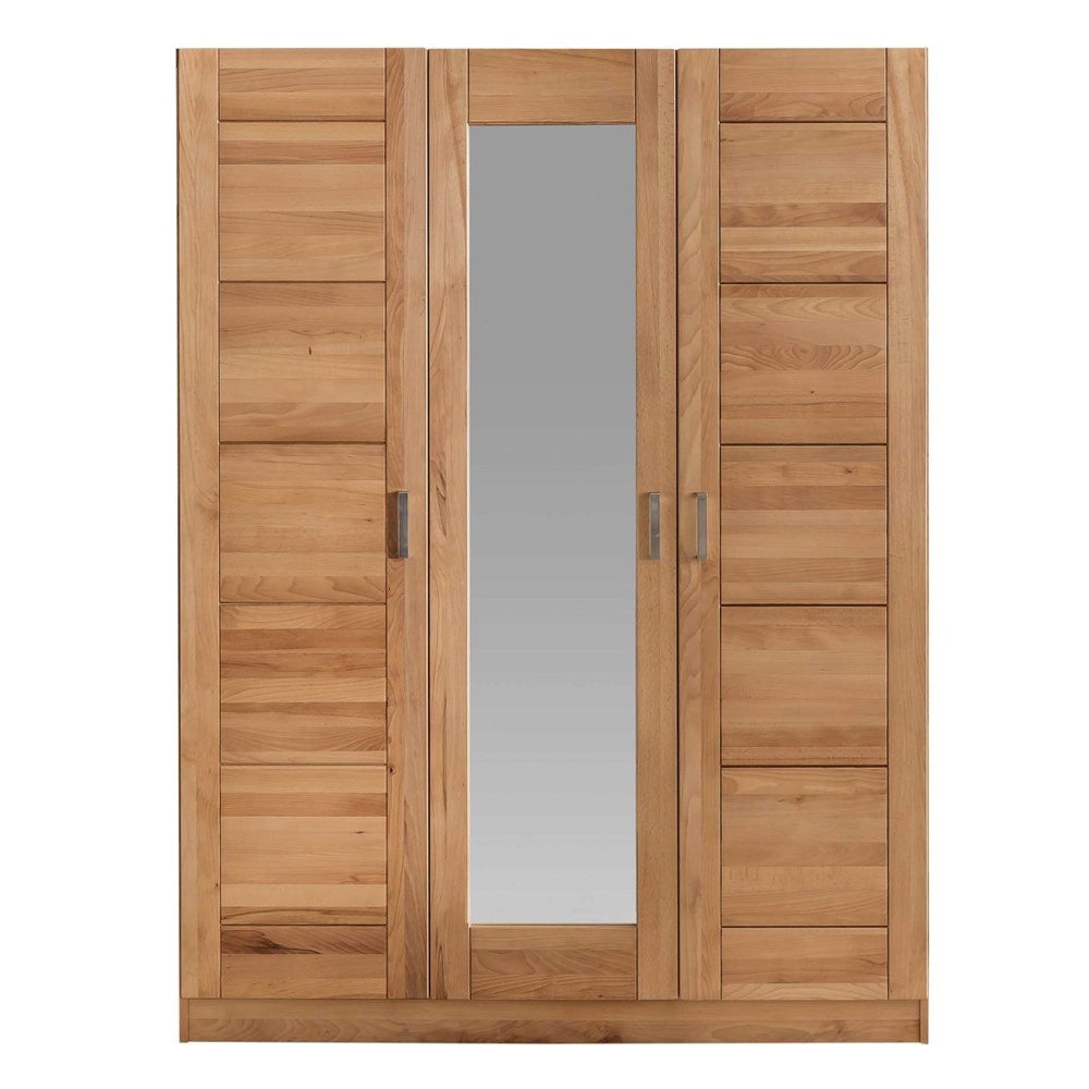 Kleiderschrank B 152 x H 205 x T 60 cm Spiegeltür Holz Kernbuche teilmassiv Natur geölt 3-türig Pia