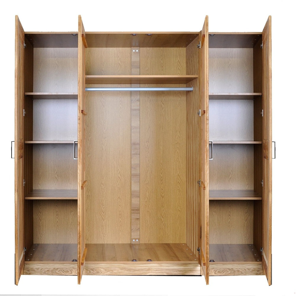 Kleiderschrank B 202 x H 205 x T 60 cm Spiegeltüren Holz Wildeiche teilmassiv Natur geölt 4-türig 4S