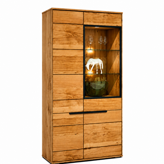 Vitrine B 102,5 x H 196,5 x T 40,5 cm LOLA – Eiche teilmassiv furniert