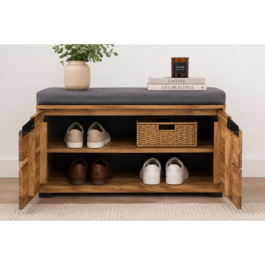 Garderobenbank B 80 x H 47 x T 40 cm LOLA – Eiche massiv/Eiche Dekor