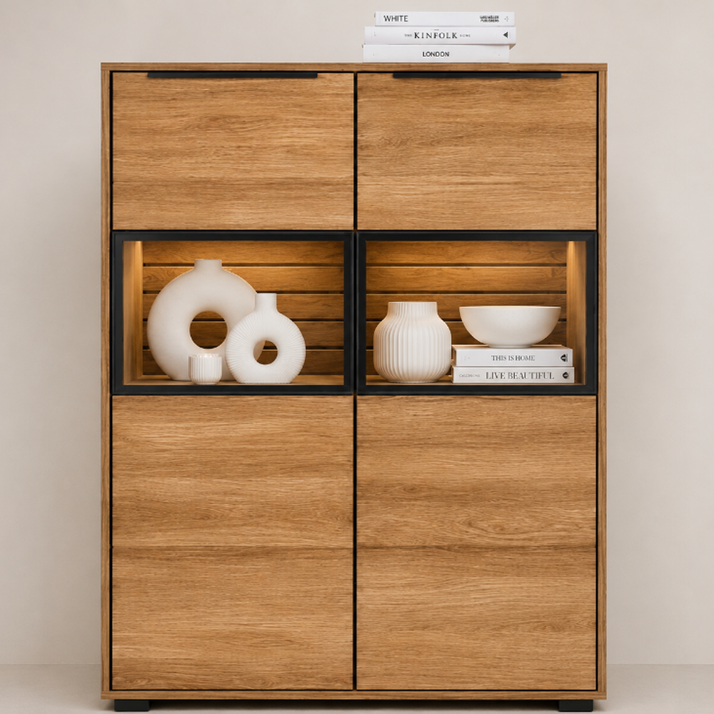 Highboard JACKSON – Eiche teilmassiv mit LED-Beleuchtung
