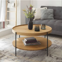 Couchtisch B 80 x H 45 x T 80 cm ARENAL – Rund, Eiche furniert mit schwarzem Metallgestell