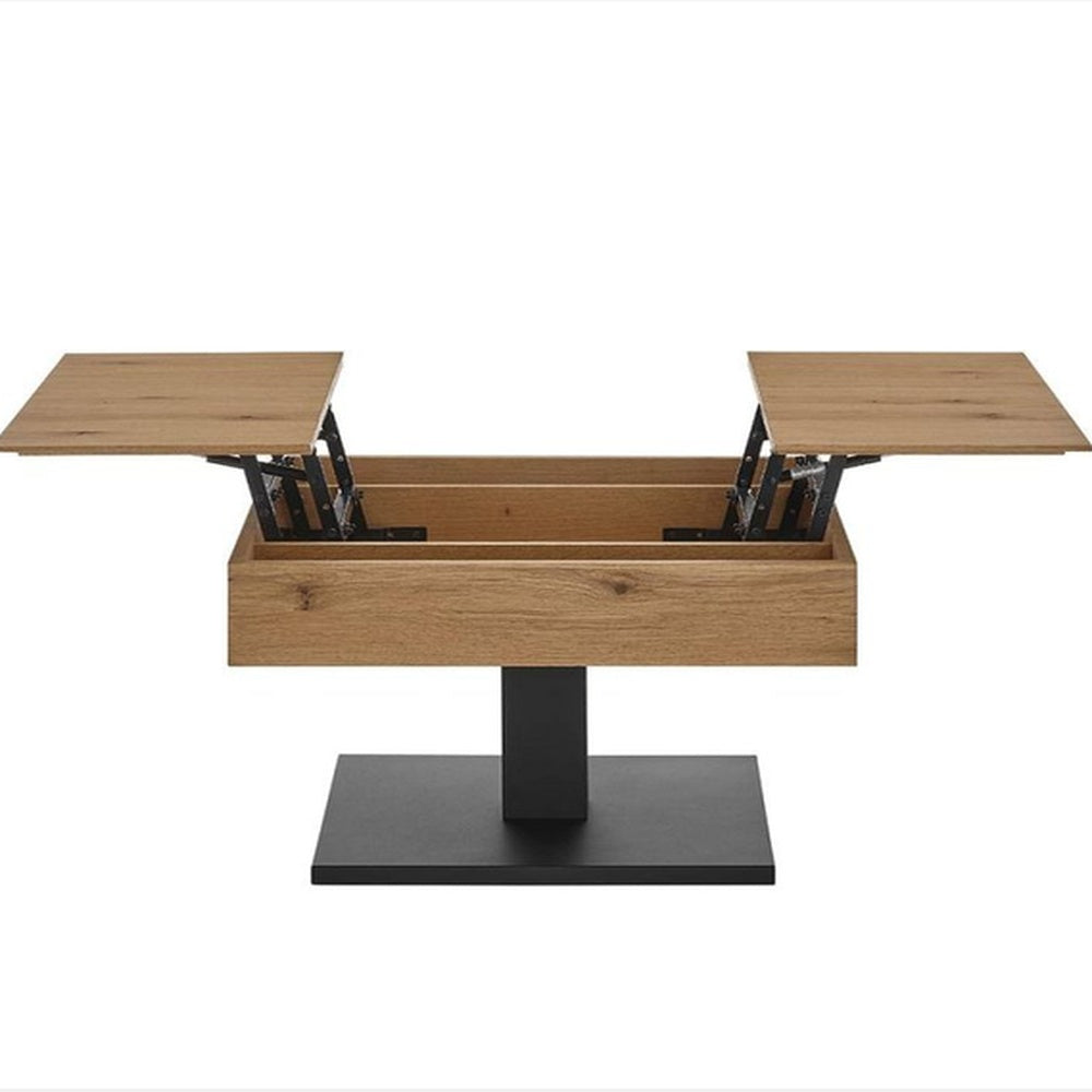 Couchtisch L 70 x B 70 x H 45 cm ASHTON – Eiche furniert mit schwarzem Säulengestell