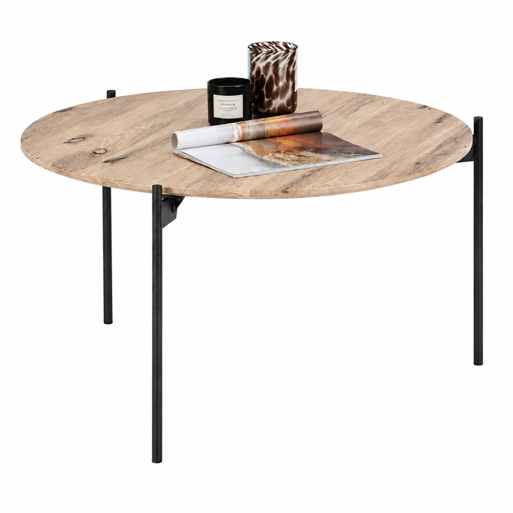 Couchtisch B 74 x H 38 x T 74 cm ASSUAN – Massivholz mit schwarzem Metallgestell