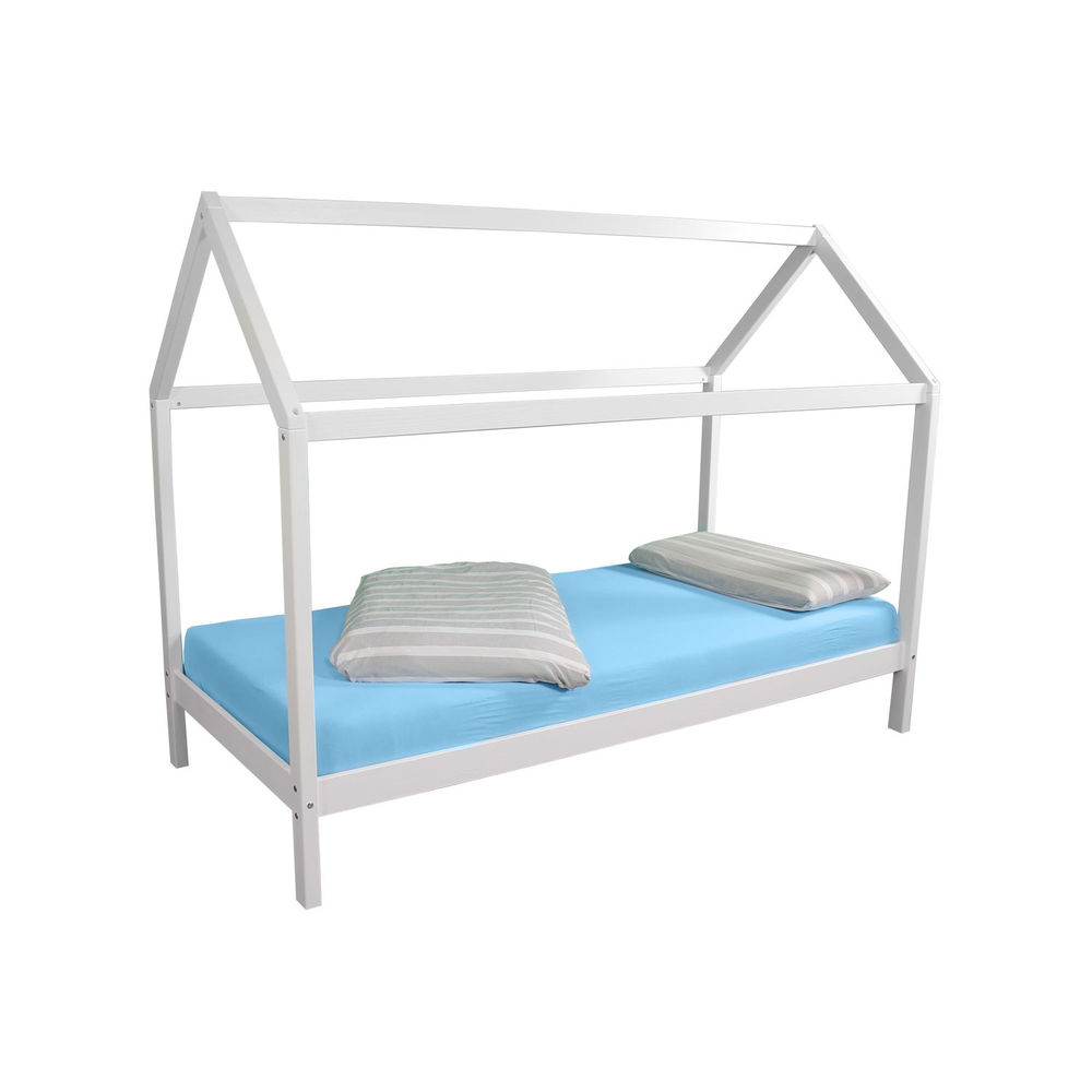 Hausbett Kinderbett Kiefer massiv weiß lackiert 90 x 200 Hytte 1 ohne Rollrost