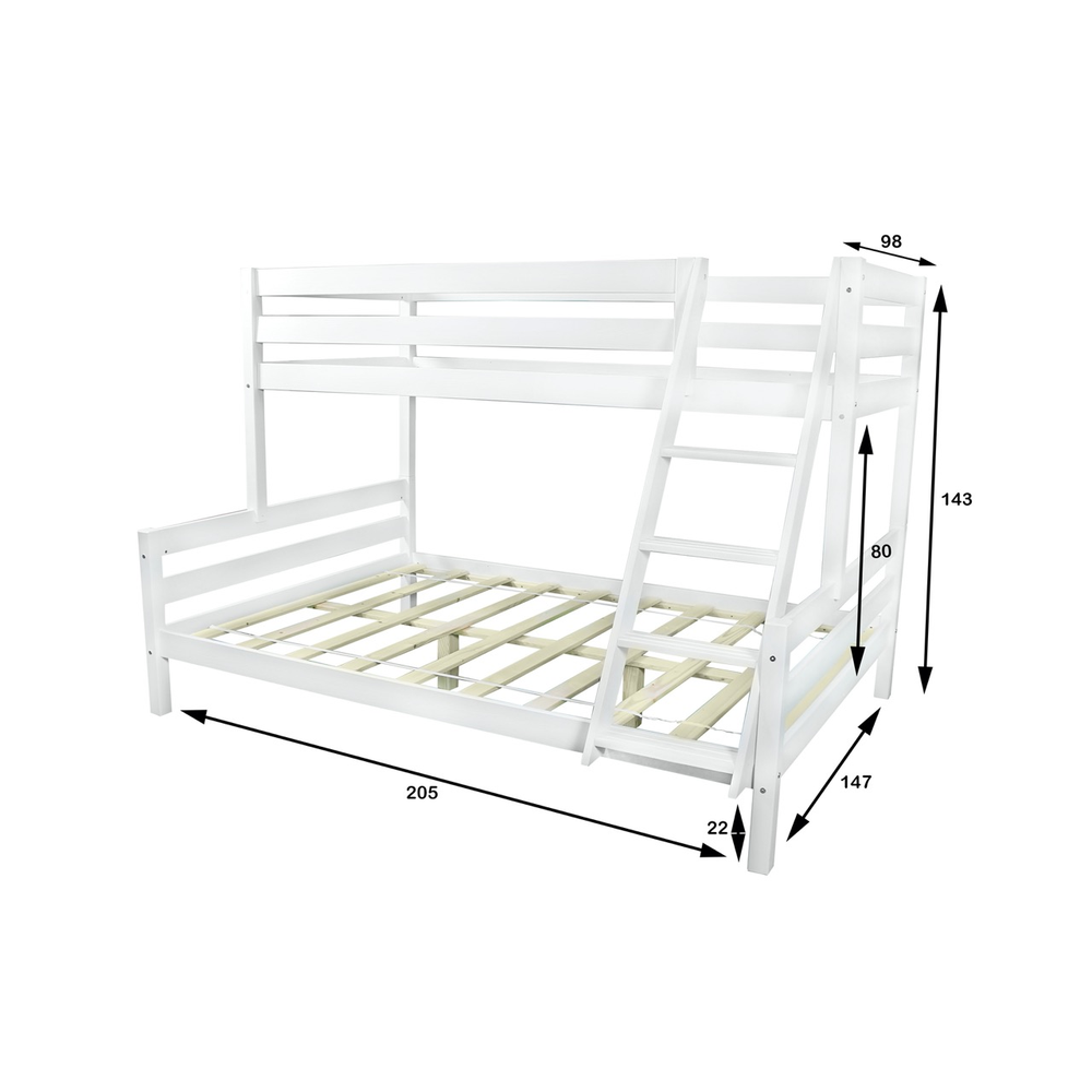 Etagenbett Hochbett Kiefer massiv weiß lackiert Denise 90/140 x 200 inkl. Rollrost
