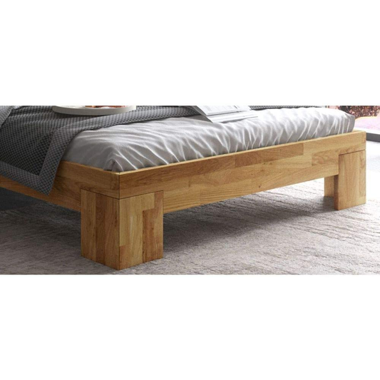 Bett Futonbett Wildeiche massiv Holz geölt 180 x 200 cm Kopfteil gepolstert Nemo