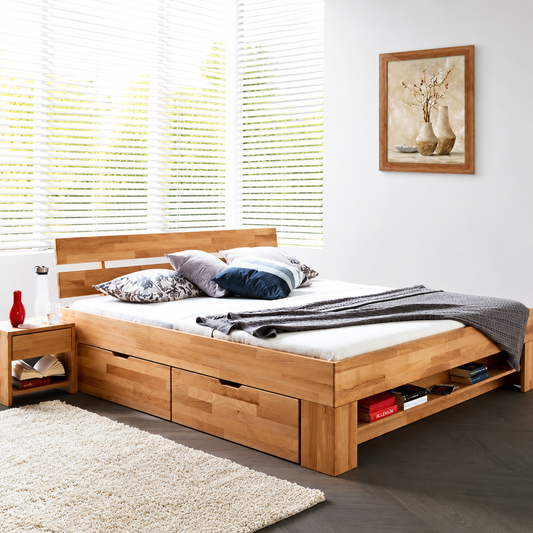 Futonbett Bett Kernbuche massiv geölt Sofie 140x200 cm inkl. 4 Bettkästen