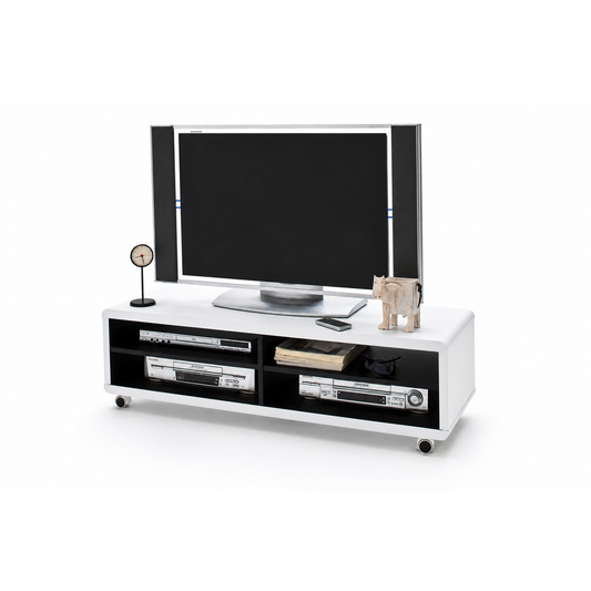 TV-Schrank B 120 x H 35 x T 39 cm Lowboard XL foliert weiß schwarz modern retro stil future Jeffe 7