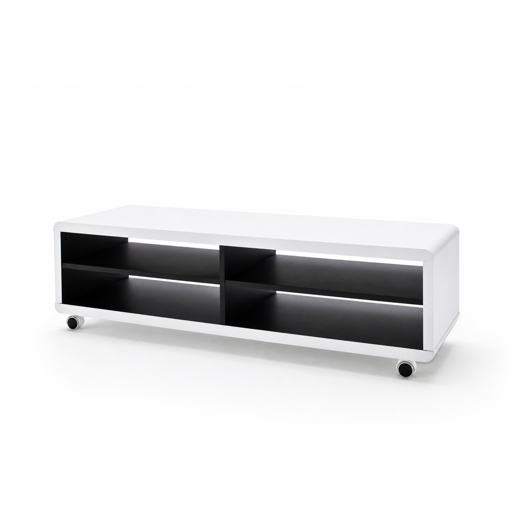 TV-Schrank B 120 x H 35 x T 39 cm Lowboard XL foliert weiß schwarz modern retro stil future Jeffe 7