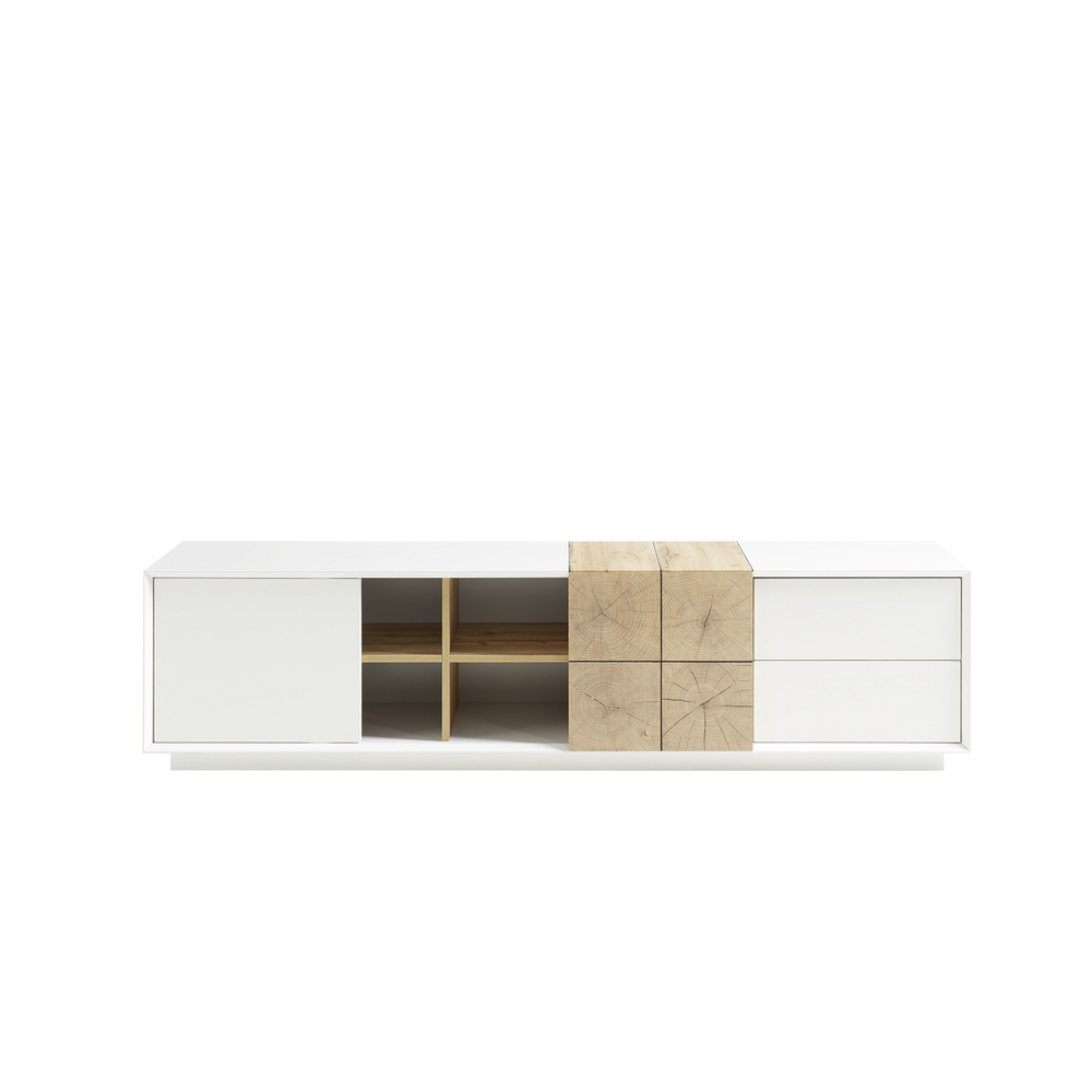 TV-Schrank B 180 x H 45 x T 40 cm Lowboard matt lackiert Eiche Optik weiß holz modern Montere