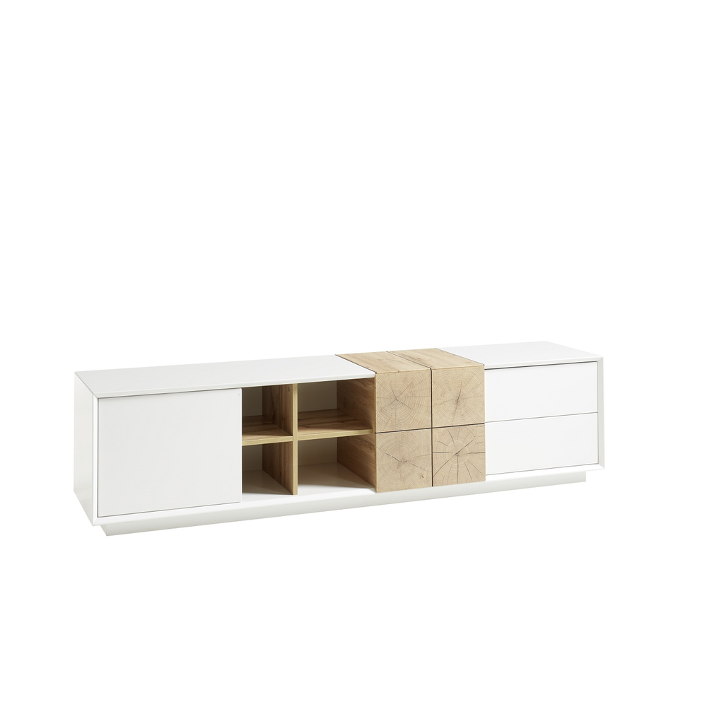 TV-Schrank B 180 x H 45 x T 40 cm Lowboard matt lackiert Eiche Optik weiß holz modern Montere
