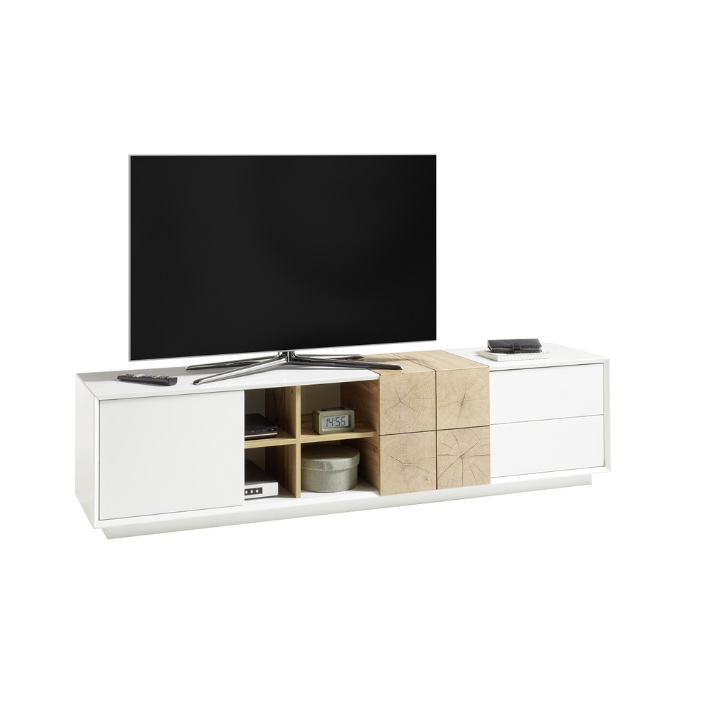 TV-Schrank B 180 x H 45 x T 40 cm Lowboard matt lackiert Eiche Optik weiß holz modern Montere