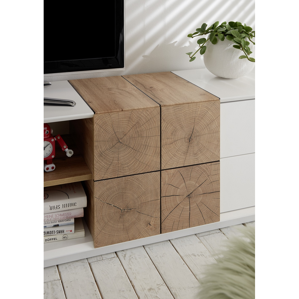 TV-Schrank B 180 x H 45 x T 40 cm Lowboard matt lackiert Eiche Optik weiß holz modern Montere