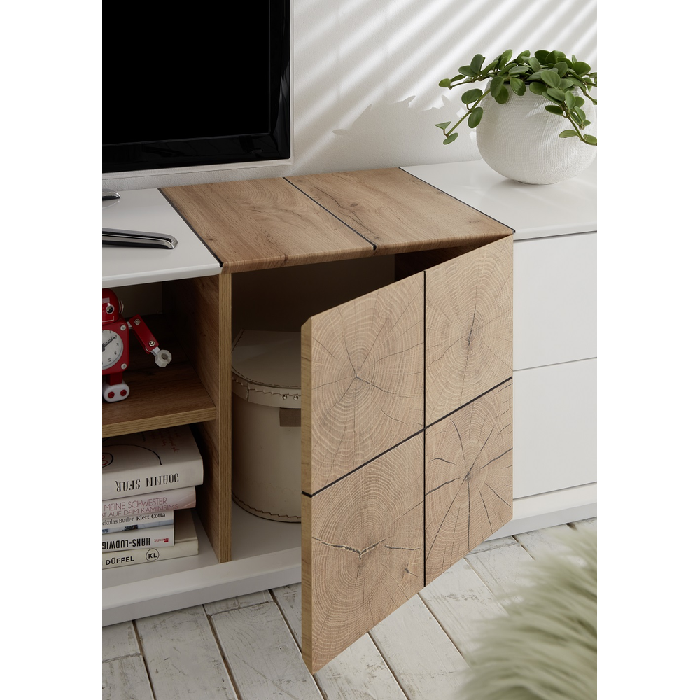 TV-Schrank B 180 x H 45 x T 40 cm Lowboard matt lackiert Eiche Optik weiß holz modern Montere