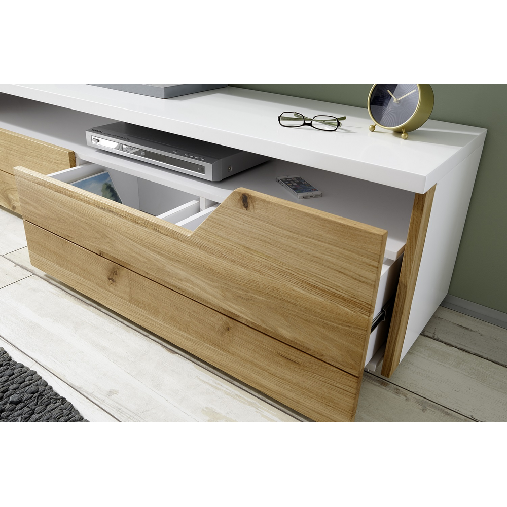 TV-Schrank B 180 x H 44 x T 40 cm Lowboard Asteiche-massiv matt lackiert geölt weiß holz Fadorn