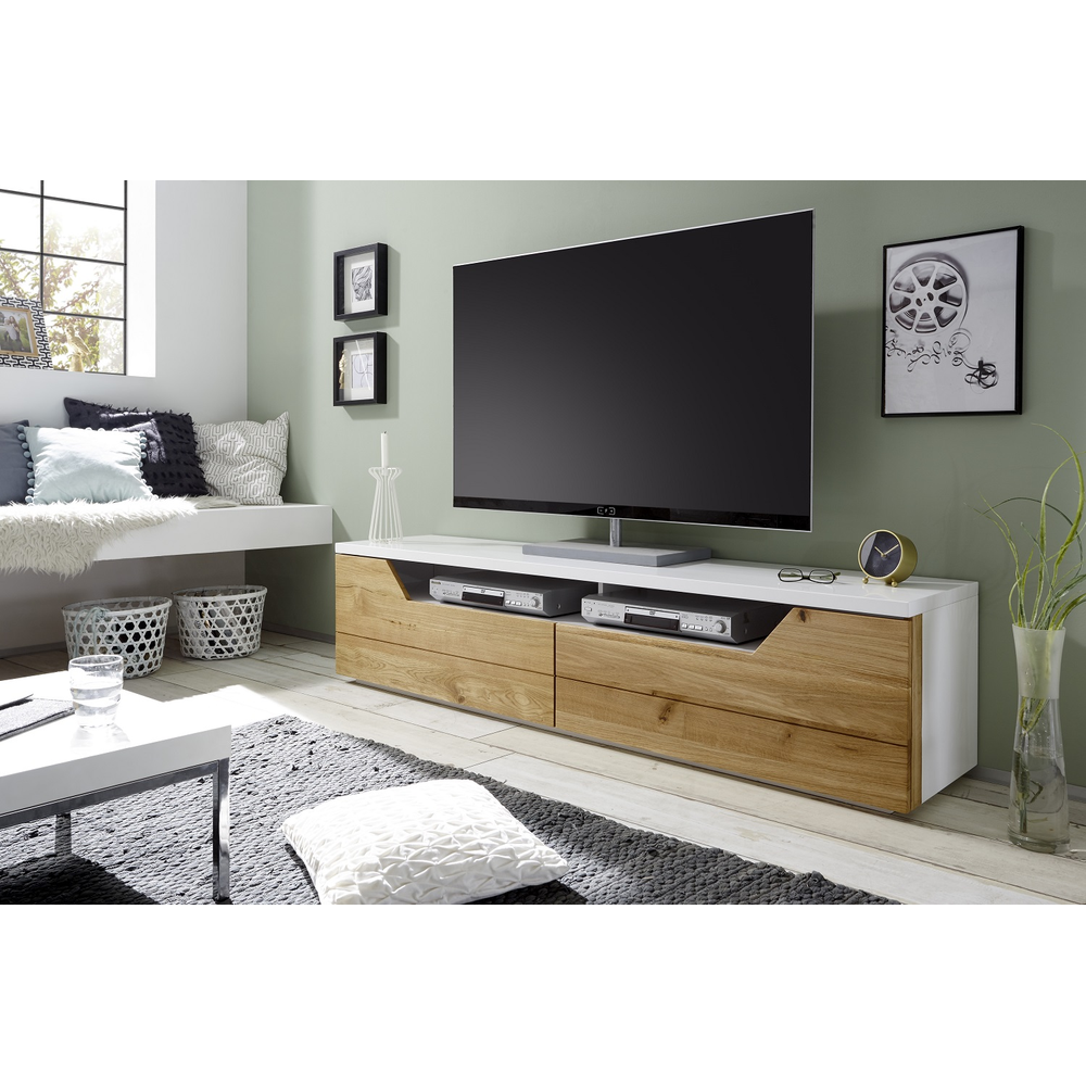 TV-Schrank B 180 x H 44 x T 40 cm Lowboard Asteiche-massiv matt lackiert geölt weiß holz Fadorn