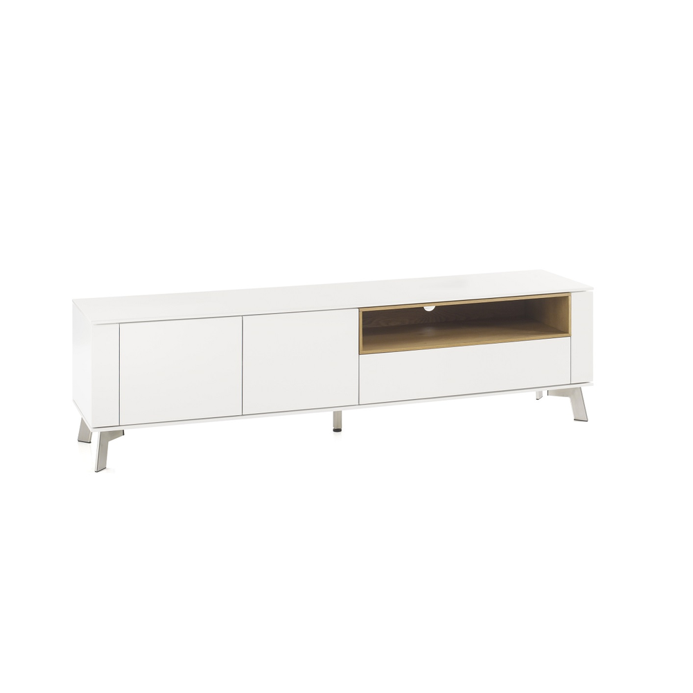 TV-Schrank B 180 x H 51 x T 40 cm Lowboard Asteiche-massiv holz matt lackiert weiß modern Belava