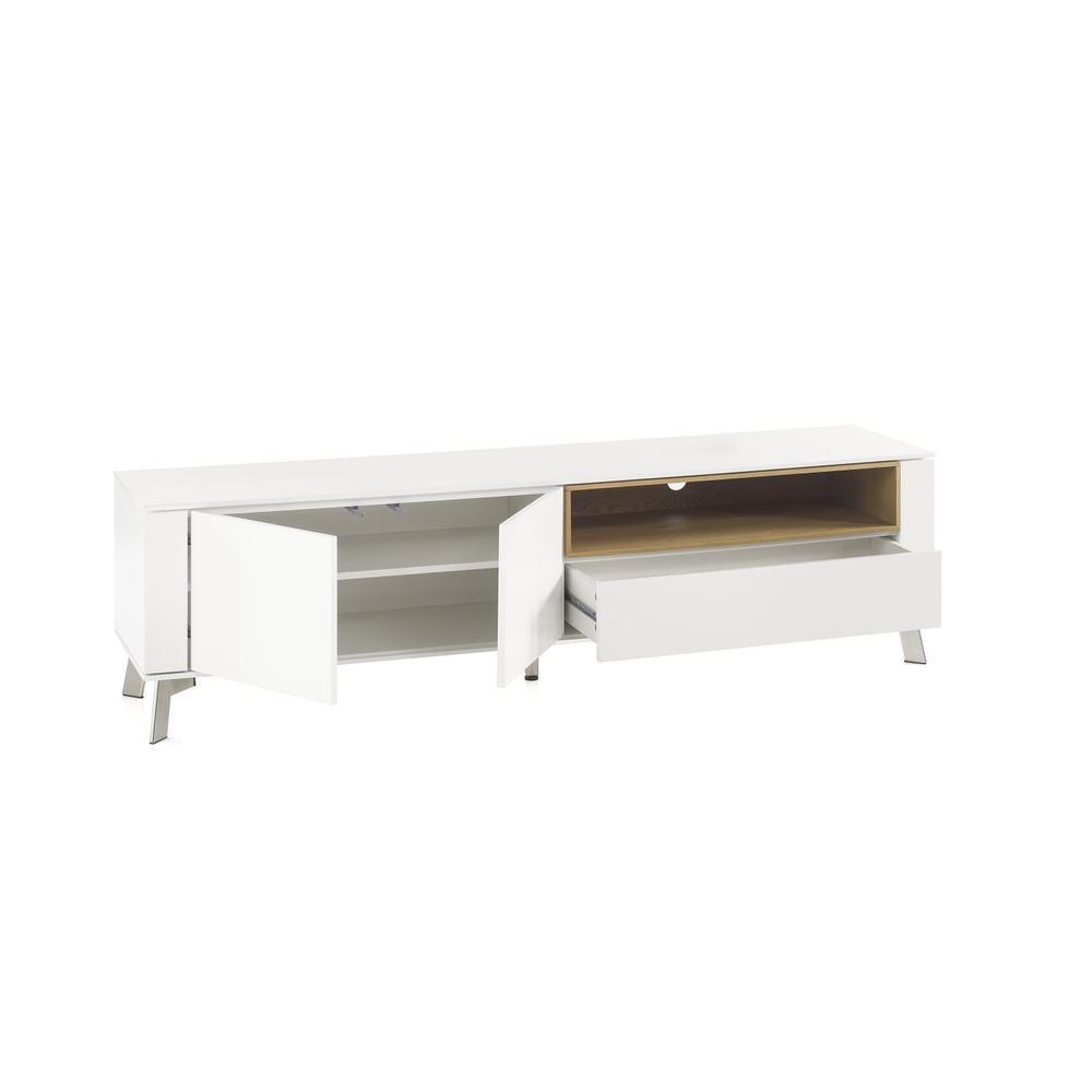 TV-Schrank B 180 x H 51 x T 40 cm Lowboard Asteiche-massiv holz matt lackiert weiß modern Belava