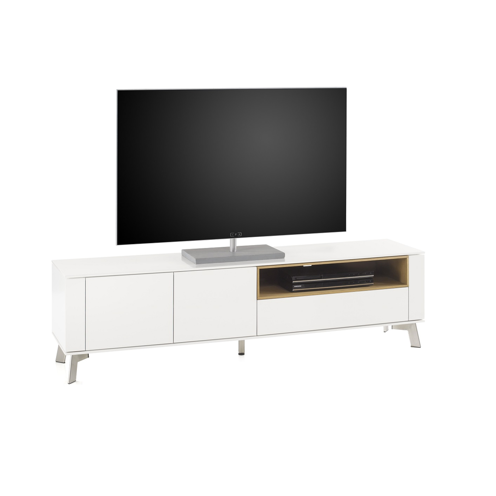 TV-Schrank B 180 x H 51 x T 40 cm Lowboard Asteiche-massiv holz matt lackiert weiß modern Belava