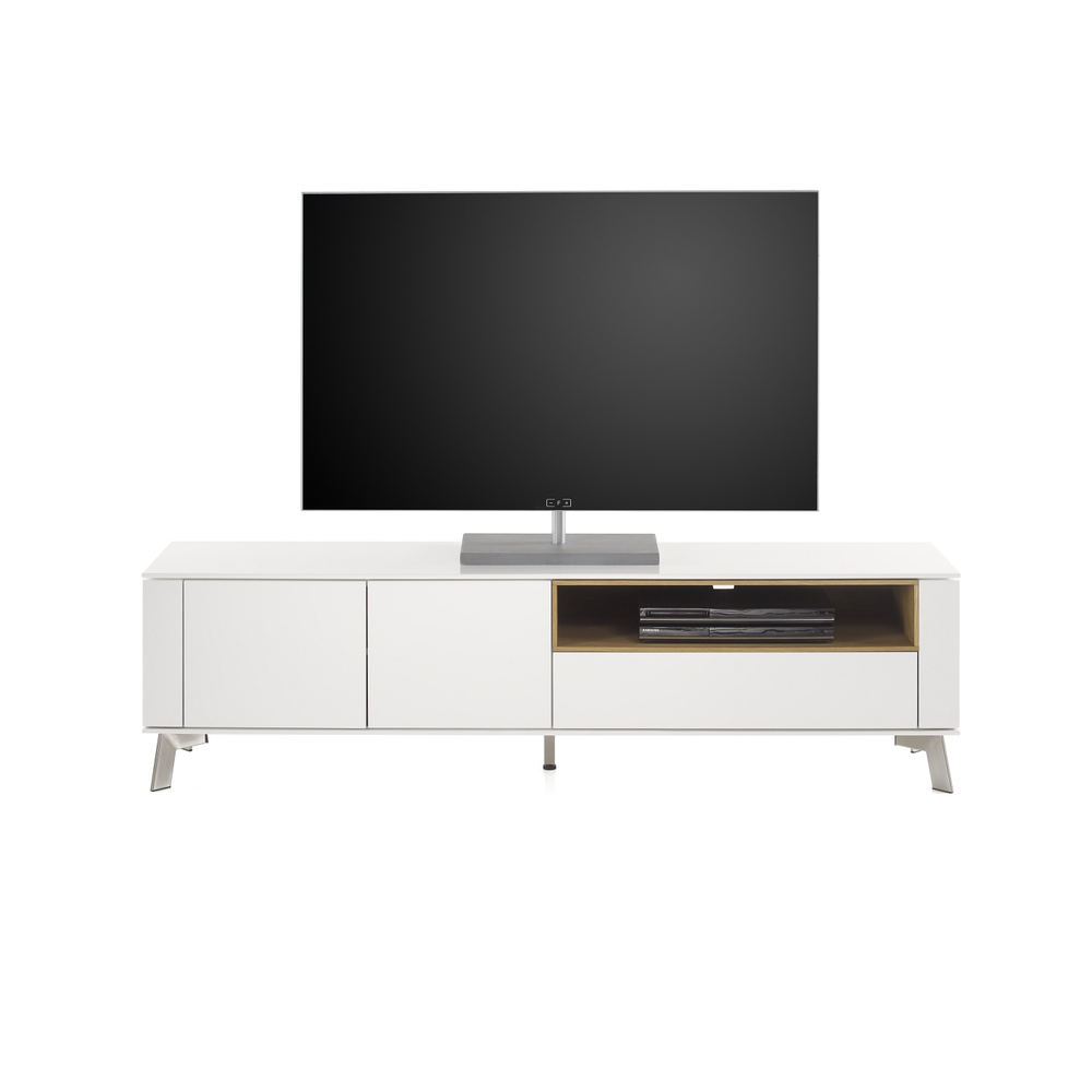 TV-Schrank B 180 x H 51 x T 40 cm Lowboard Asteiche-massiv holz matt lackiert weiß modern Belava