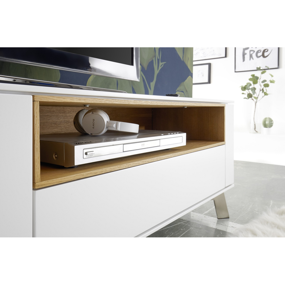 TV-Schrank B 180 x H 51 x T 40 cm Lowboard Asteiche-massiv holz matt lackiert weiß modern Belava