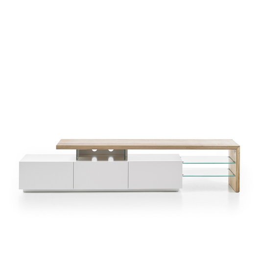 TV-Schrank B 204 x H 44 x T 40 cm Lowboard I Asteiche-massiv holz matt lackiert weiß stil 204 cm Alimo