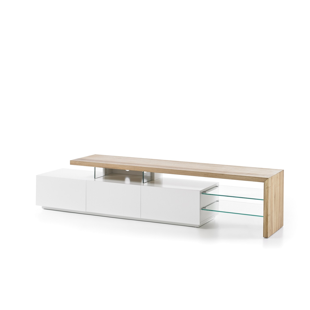 TV-Schrank B 204 x H 44 x T 40 cm Lowboard I Asteiche-massiv holz matt lackiert weiß stil 204 cm Alimo