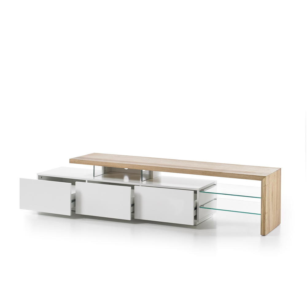 TV-Schrank B 204 x H 44 x T 40 cm Lowboard I Asteiche-massiv holz matt lackiert weiß stil 204 cm Alimo