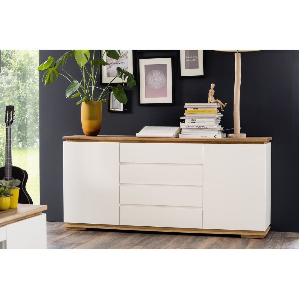 TV-Schrank B 202 x H 54 x T 40 cm Lowboard Asteiche-massiv matt lackiert geölt weiß holz 202 cm Chiara