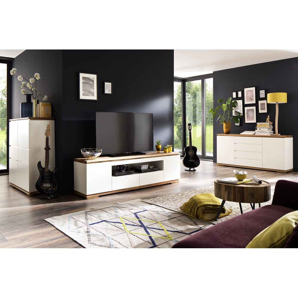 Highboard B 102 x H 115 x T 40 cm Schrank Asteiche-massiv matt lackiert geölt weiß holz 102 cm Chiara