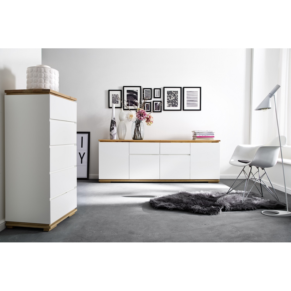 Highboard B 102 x H 115 x T 40 cm Schrank Asteiche-massiv matt lackiert geölt weiß holz 102 cm Chiara