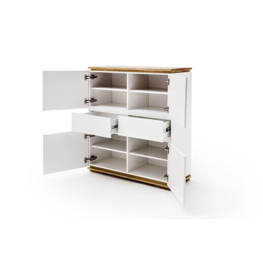 Highboard B 102 x H 115 x T 40 cm Schrank Asteiche-massiv matt lackiert geölt weiß holz 102 cm Chiara