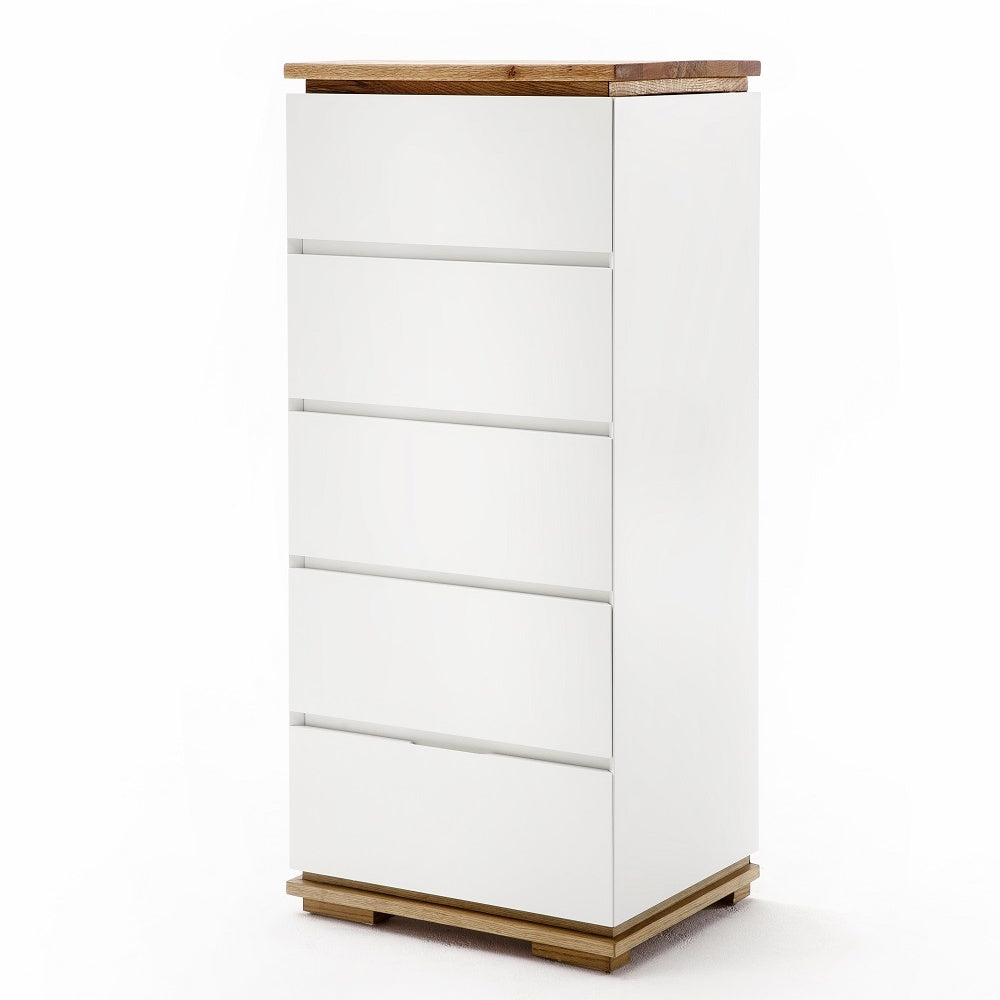 Hochkommode B 51 x H 115 x T 40 cm Schrank Asteiche-massiv matt lackiert geölt weiß holz 51 cm Chiara