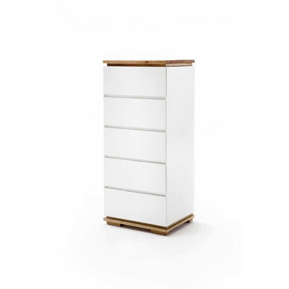 Hochkommode B 51 x H 115 x T 40 cm Schrank Asteiche-massiv matt lackiert geölt weiß holz 51 cm Chiara