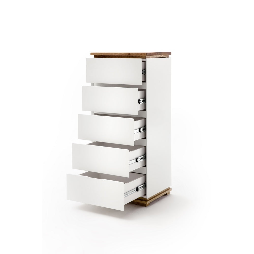 Hochkommode B 51 x H 115 x T 40 cm Schrank Asteiche-massiv matt lackiert geölt weiß holz 51 cm Chiara