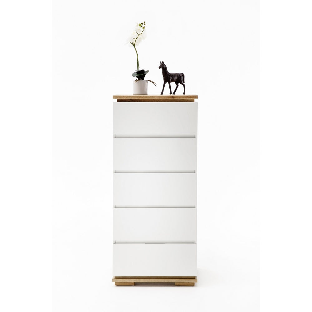 Hochkommode B 51 x H 115 x T 40 cm Schrank Asteiche-massiv matt lackiert geölt weiß holz 51 cm Chiara