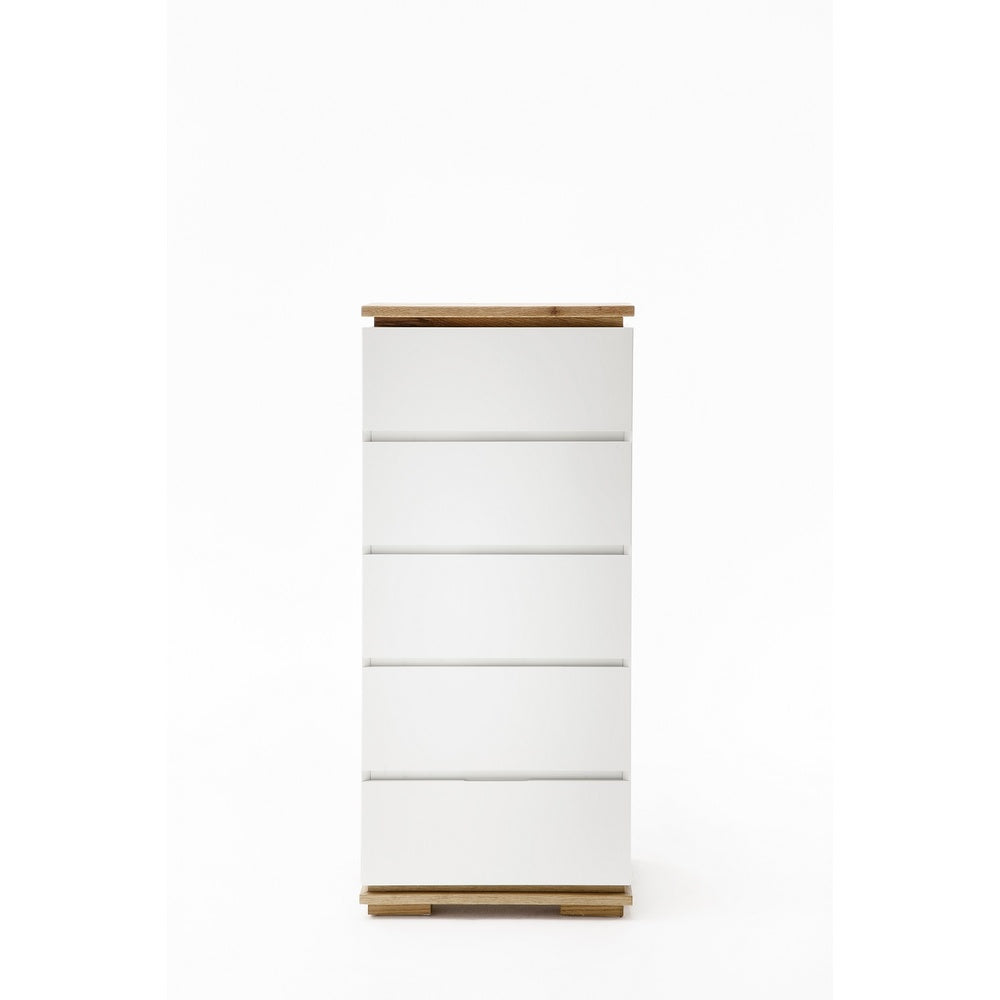 Hochkommode B 51 x H 115 x T 40 cm Schrank Asteiche-massiv matt lackiert geölt weiß holz 51 cm Chiara