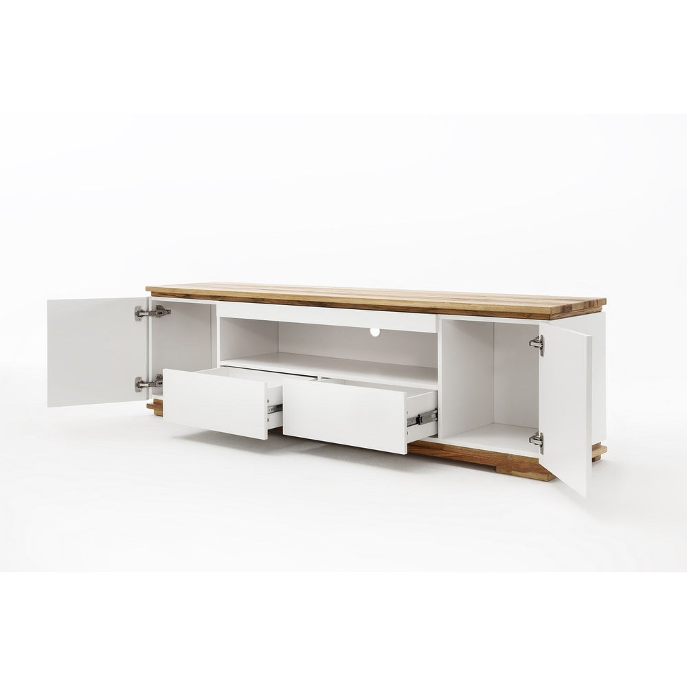 TV-Schrank B 202 x H 54 x T 40 cm Lowboard Asteiche-massiv matt lackiert geölt weiß holz 202 cm Chiara