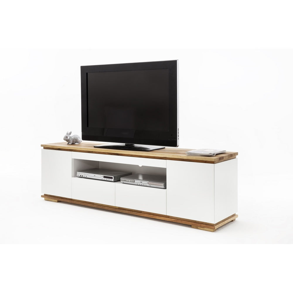 TV-Schrank B 202 x H 54 x T 40 cm Lowboard Asteiche-massiv matt lackiert geölt weiß holz 202 cm Chiara