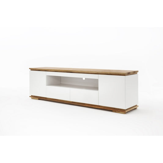 TV-Schrank B 202 x H 54 x T 40 cm Lowboard Asteiche-massiv matt lackiert geölt weiß holz 202 cm Chiara