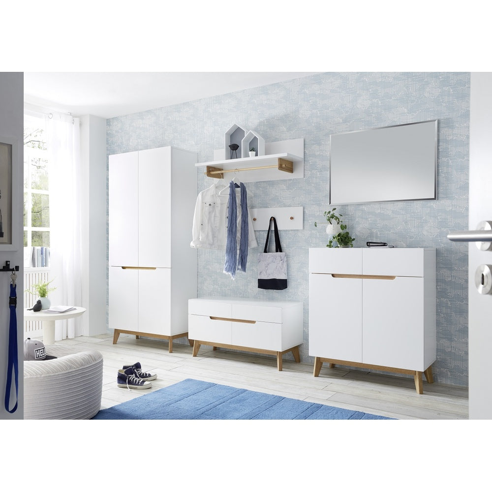 Garderobe B 97 x H 35 x T 32 cm Kleiderstange Flur weiß matt MDF Asteiche furniert Massiv Cervin